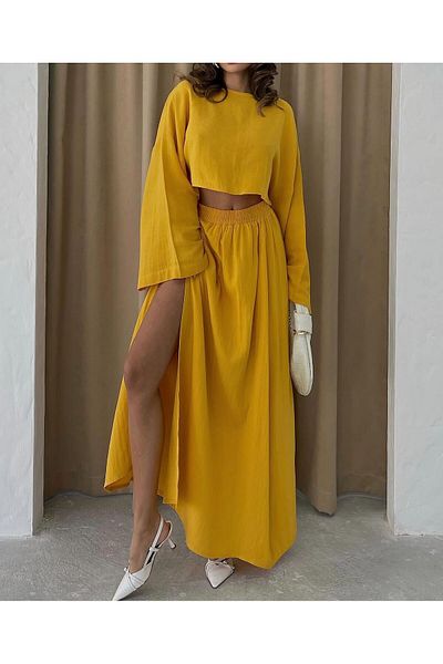 REFİŞ BUTİK VE AKSESUAR Bohemian Crop Skirt and Top 100% Cotton Set