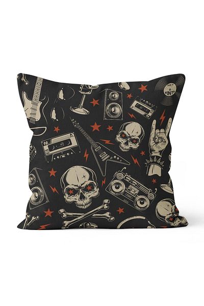 PASAJ HOME K-259 Skull And Musical Instruments Double Sided Printed Throw Pillow Cover