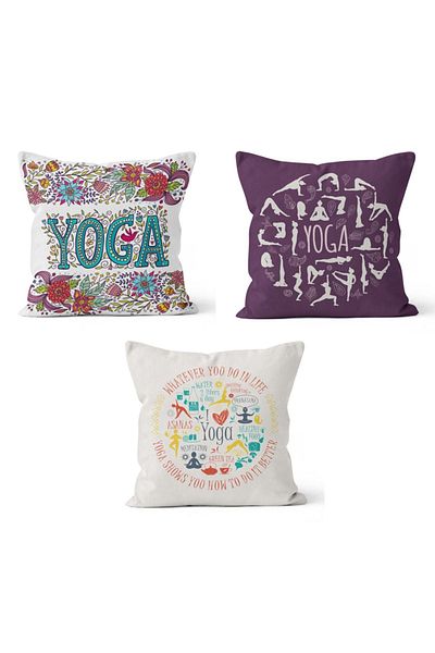 PASAJ HOME Ks-165 Double Sided Printed Yoga Patterned 3-Piece Throw Pillow Cover
