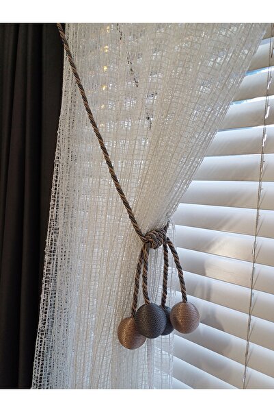 venedik home 4-Ball Anthracite & Mink Tulle & Backdrop Tie Bracket - Double B...