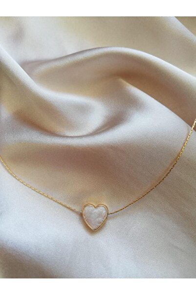 Judas Takı Beige Heart Patterned Women's Necklace