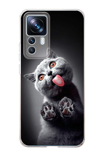PrintiFy Xiaomi Mi 12T Pro ile Uyumlu 1mm Slim Fit Kedi 2 050c Baskılı Şeffaf...