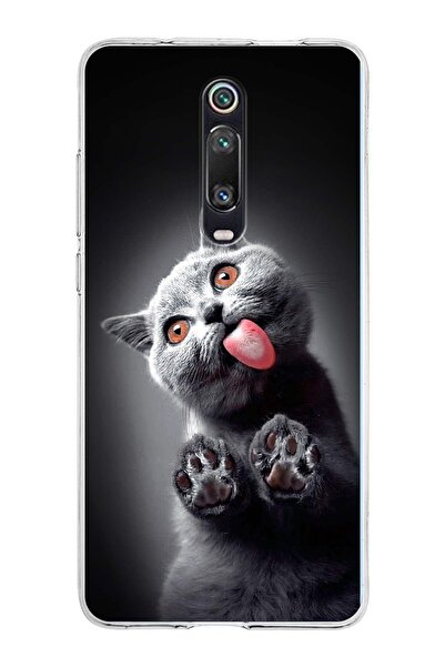 PrintiFy Xiaomi Mi 9T ile Uyumlu 1mm Slim Fit Kedi 2 050c Baskılı Şeffaf  Kılıf