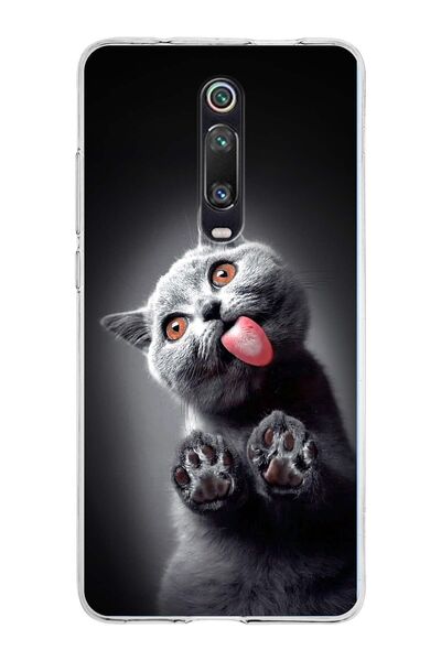 PrintiFy Xiaomi Mi 9T Pro ile Uyumlu 1mm Slim Fit Kedi 2 050c Baskılı Şeffaf ...