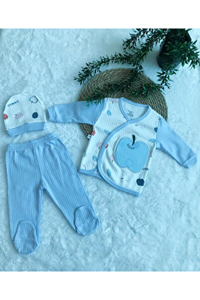 IŞILTI Nakışlı %100 Pamuk Baskılı 3'lü Bebek Pijama Takımı