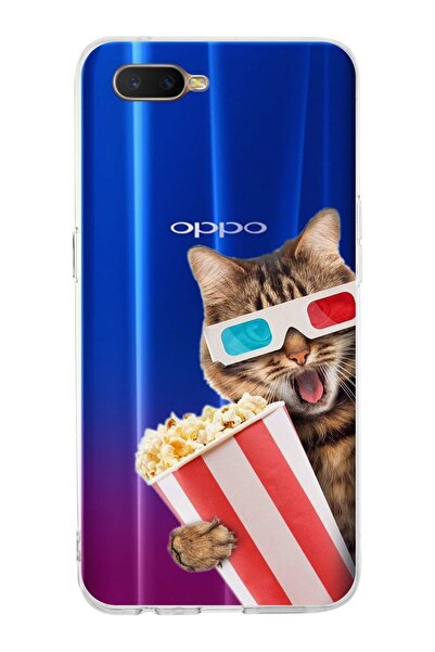 PrintiFy Oppo RX17 Neo  ile Uyumlu 1mm Slim Fit Kedi 1 050b Baskılı Şeffaf  K...