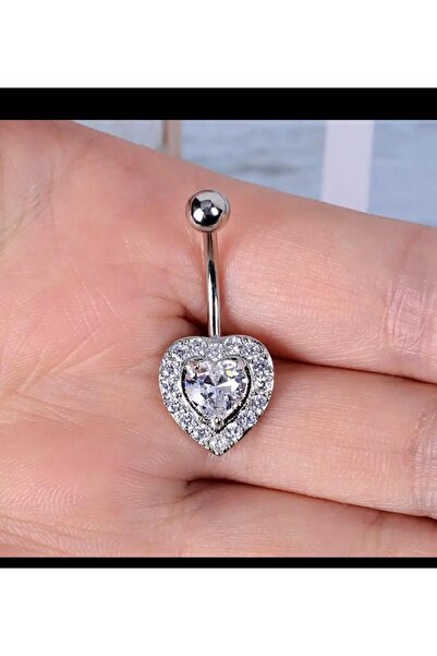 Arescollection Cerrahi Çelik Zirkon Taşlı Kalpli Göbek Piercingi