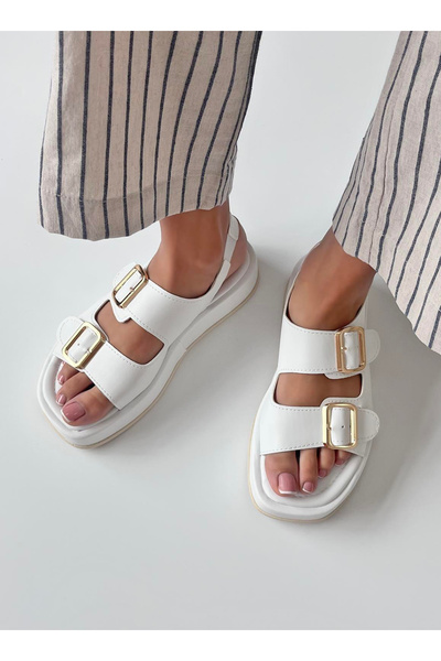 DUXAL SHOES صندل نسائي بحزام مزدوج وكعب عريض بإبزيم