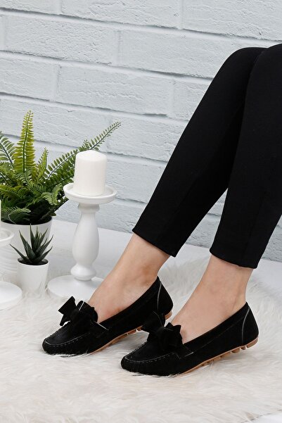 RENKLİBUTİK Siyah Kadife Kadın Babet