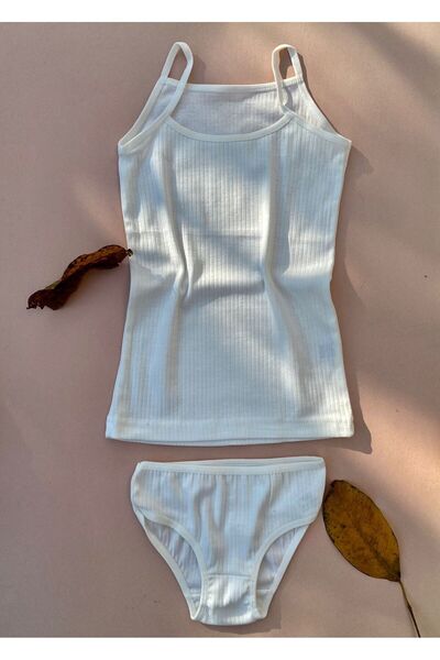 VicTroy Girl's Ribbed 5 Pieces Rope Strap Cotton Flexible Undershirt and Panty Set 34v20