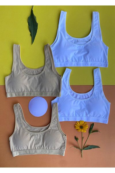 VicTroy Μπουστάκι 4 τεμαχίων από βαμβακερό Lycra λευκό και μαύρισμα με αφαιρούμενα μαξιλαράκια- Μισό εσώρουχο