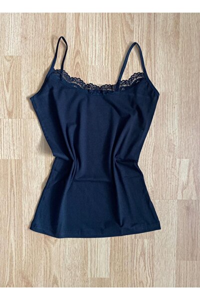 VicTroy Black And White Lace Rope Strap Cotton Undershirt