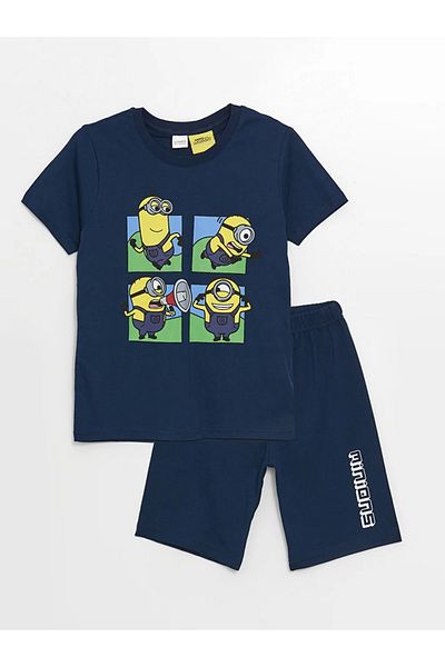 LC Waikiki LCW Kids fiú pizsama szett rövidnadrággal - Crewneck, Minions Print, rövid ujjú