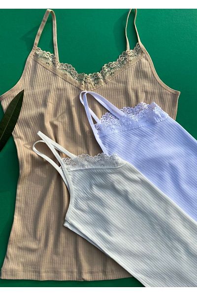 VicTroy Lacy 3-Piece Rope Strap Cotton Corded Lycra Tan, White and Ecru Color Athlete 64f21