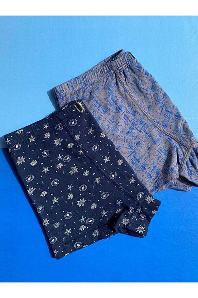 VicTroy Navy Blue και Anthracite Lycra Modal Jogger Boxer - 2 τεμάχια εμπριμέ, λαστιχένια μέση