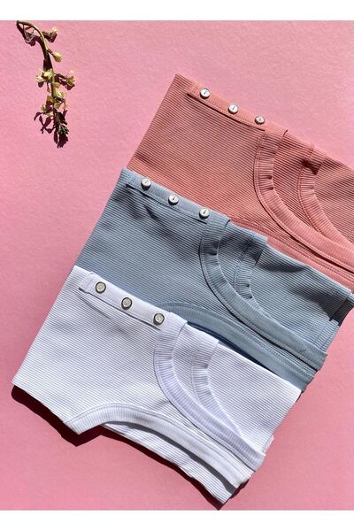 VicTroy Square Collar, Summer, Button Detailed Camisole Thick Strap Lillesol Light Blue Color Women's Undershirt 64v63