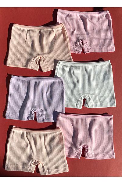 Ahmio 6-Piece Rib Camisole Fabric Girl's Cotton Shorts-Panty Set
