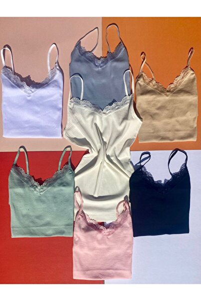 VicTroy Cotton, Lycra 5-Piece Ribbed and Lace V-Neck Women's Tank Top