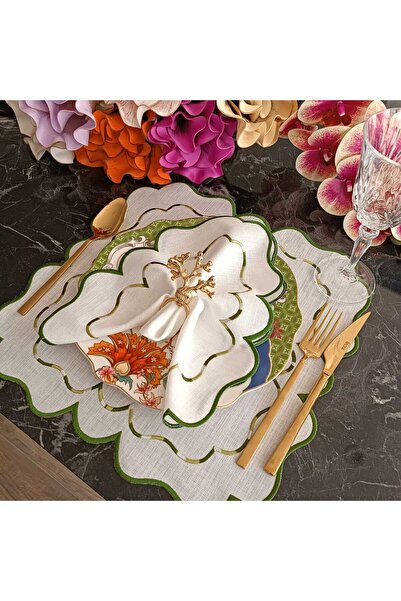 LASETU 6 зелени и мраморни зелени детайлни американски подложки за маса - Sup...