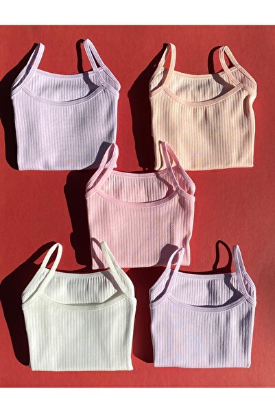 VicTroy Girl's Ribbed 5 Pieces Rope Strap Cotton Flexible Undershirt and Panty Set 34v20