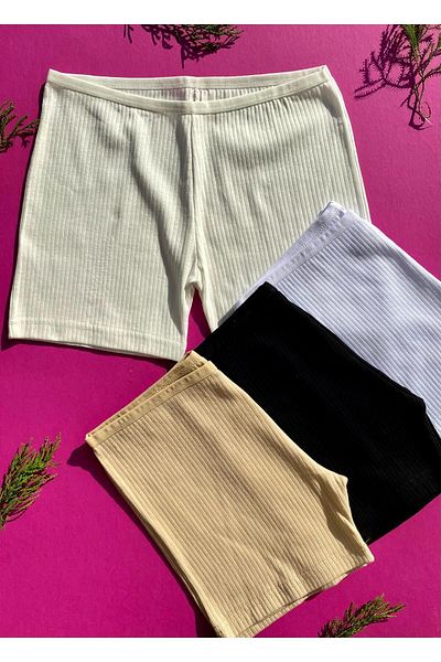 VicTroy Cotton 4-Piece Ecru, White, Black and Tan Color Ribbed Women's Shorts – Panties 50V19