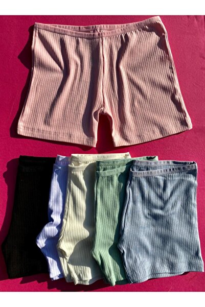 VicTroy Women's 5-Piece Cotton Ribbed Lycra Women's Shorts-panty-bermuda Pink, Ecru, Green, Blue And White