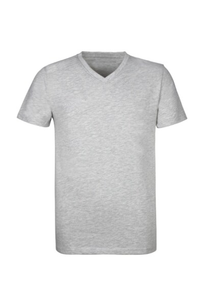 marufshop Ανδρικό κοντομάνικο μπλουζάκι με λαιμόκοψη V Slimfit Lycra