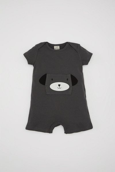 DeFacto Jumpsuit mit Waffelmuster für Neugeborene Jungen mit Hunde-Print - Kurzarm C9631A524SM