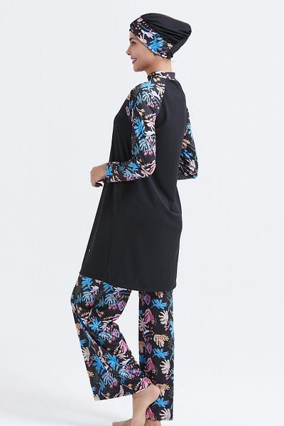 C&City Vollständig bedeckter 4-teiliger Hijab-Badeanzug C11007 Schwarz
