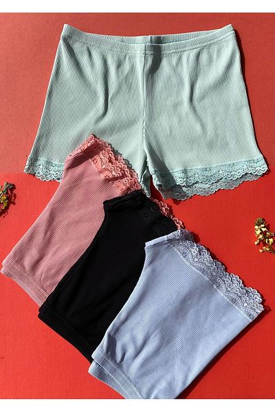VicTroy Camisole 4 piese, negru, verde, trandafir uscat și culoare albastră, din bumbac, cu snur, pentru femei, 50V22