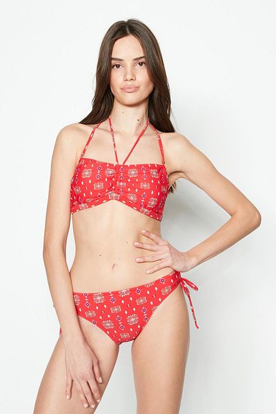 C&City Neck Strap Detailliertes trägerloses Bikini-Set 3232 Rot