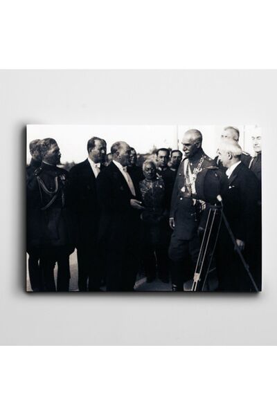 artefoni Atatürk ve İran Şahı 1934 Dekoratif Büyük Boyut Kanvas Tablo 85 x 12...