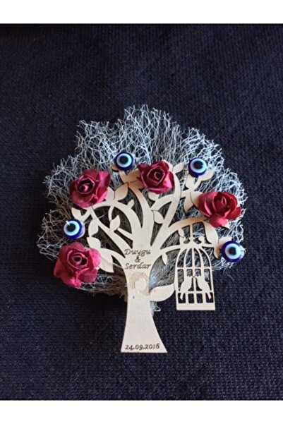 GÜVEN Ahşap Yaşam Ağacı Söz Nişan Hediyelik Magnet 24 Adet