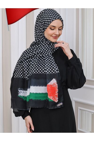 BYZ Leather Μαύρο σάλι Kefiye με μοτίβο παλαιστινιακής σημαίας (10 τεμάχια)