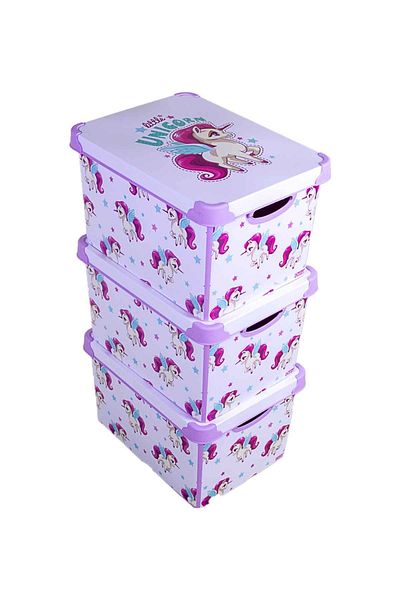 QUTU Style Box Unicorn Plastic Decorative Box Set - 3x 20 Liters