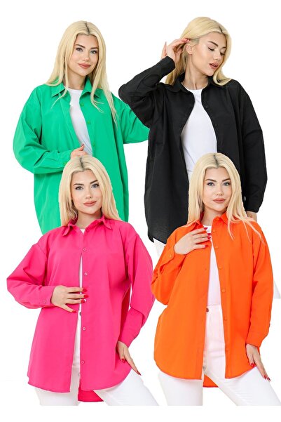 FATELLA Жіноча сорочка з льону - зручний крій, оверсайз, довга базова, 4 штук...