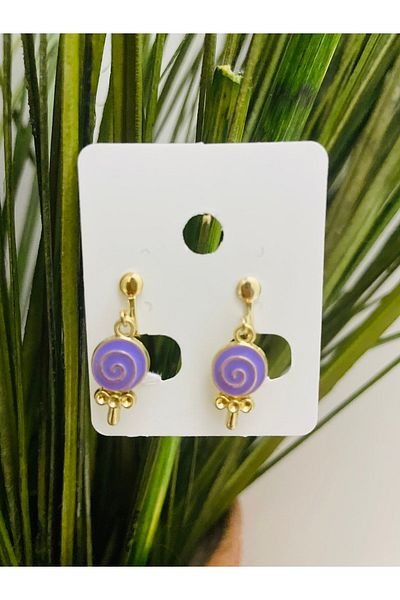 1PARÇAMAVİ Lollipop Candy Clip Non-Perforated Ear Children's Earrings - Pinching Children's Earrings