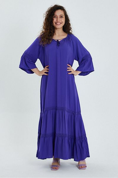 Eceyaman moda Women's Lace Short Sleeve Purple Viscose Dress