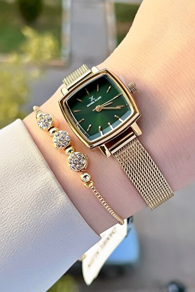 Daniel Klein Kadranı Yeşil Kordonu Gold Renk Hediye Paketli Kadın Kol Saati v...