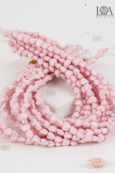 LANDOFACCESSORY 6 mm Heart Pink Crimped Natural Stone - 25 Pieces Necklace an...