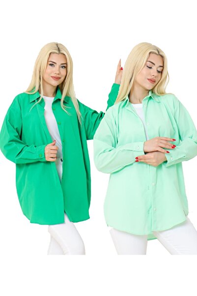 FATELLA Cămașă din in Nefti Green Oversize - Culoare uni, Croială lejeră, Set...