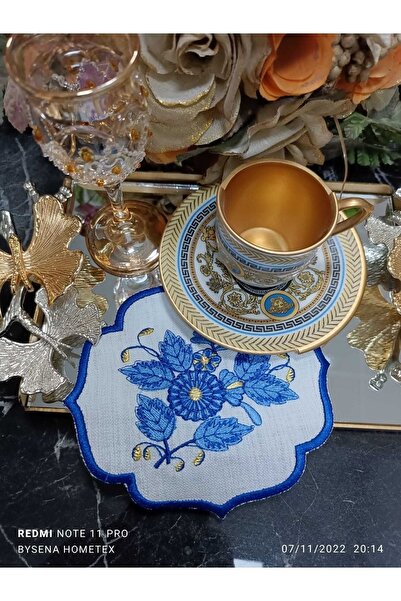 LASETU Femme En Bleu Cocktail and Coffee Side Serving Napkin 2 Pieces