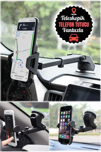 Munico 360 Derece Dönen Akıllı Telefon Tutucu - Araba Camı ve Torpido İçin Te...