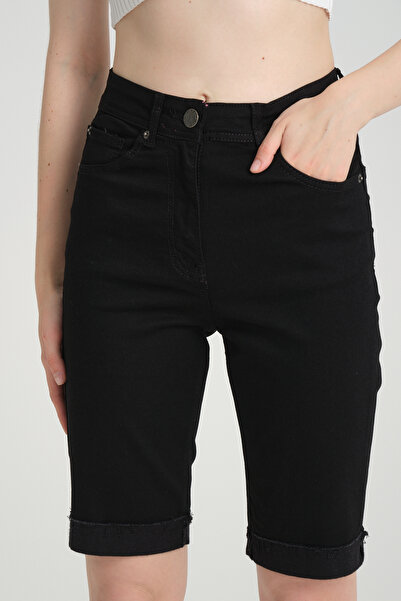 Era Lisa Duble Paça Yüksek Bel Full Likralı Kot Şort