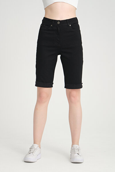 Era Lisa Duble Paça Yüksek Bel Full Likralı Kot Şort