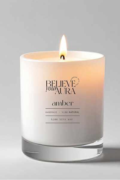 Believe Your Aura Amber Kokulu Mum - %100 Doğal Soya Mumu Aromaterapi Bardak ...