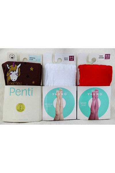 Penti Чорапогащи за момичета с различни шарки - Комплект от 3