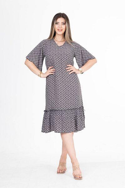 Eceyaman moda Gray and White Geometric Patterned Oversize Women's Dress