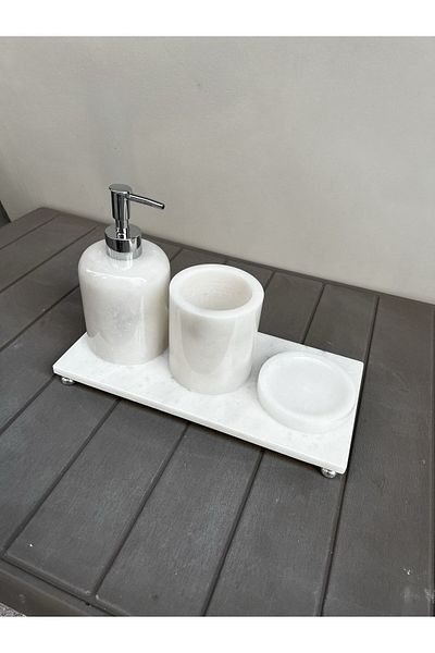ege gross 4-Piece White Silver Bathroom Set - 100% Natural Marble