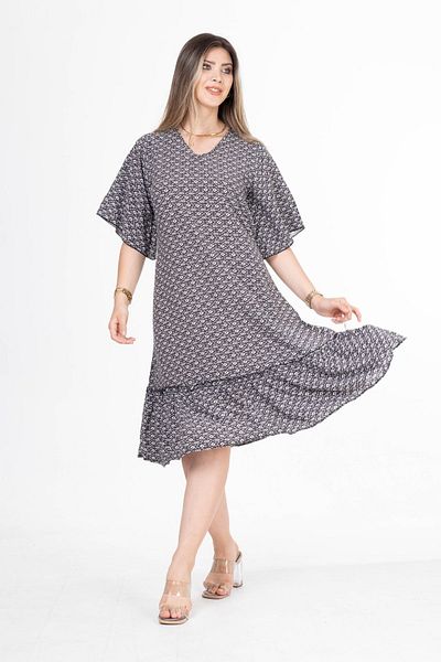 Eceyaman moda Gray and White Geometric Patterned Oversize Women's Dress